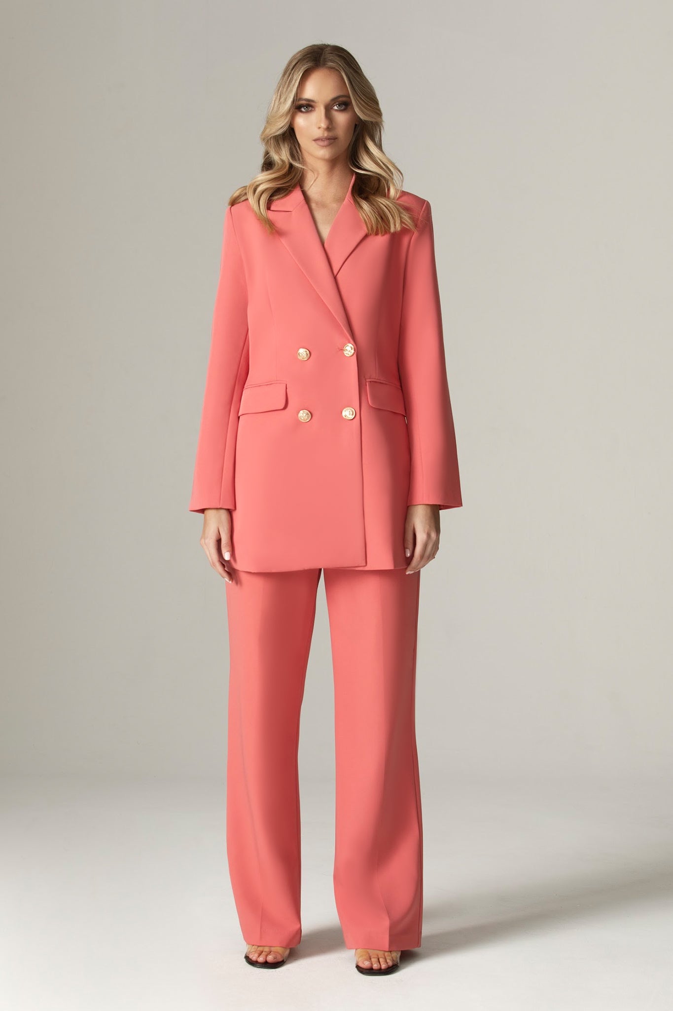 Olga Double Breasted Brass Button Blazer (Dusty Pink)