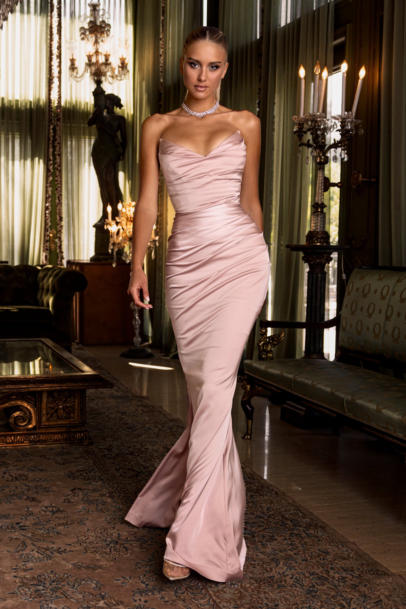 Nina Mermaid Corset Maxi Gown (Blush Pink)