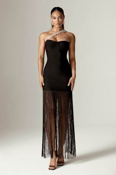 dress black pink Catia One Shoulder Rhinestone Bandage Fringe Maxi – XS Brand:AIDAN temperature drying IN MY MOUTH - Size:XS (2/4)