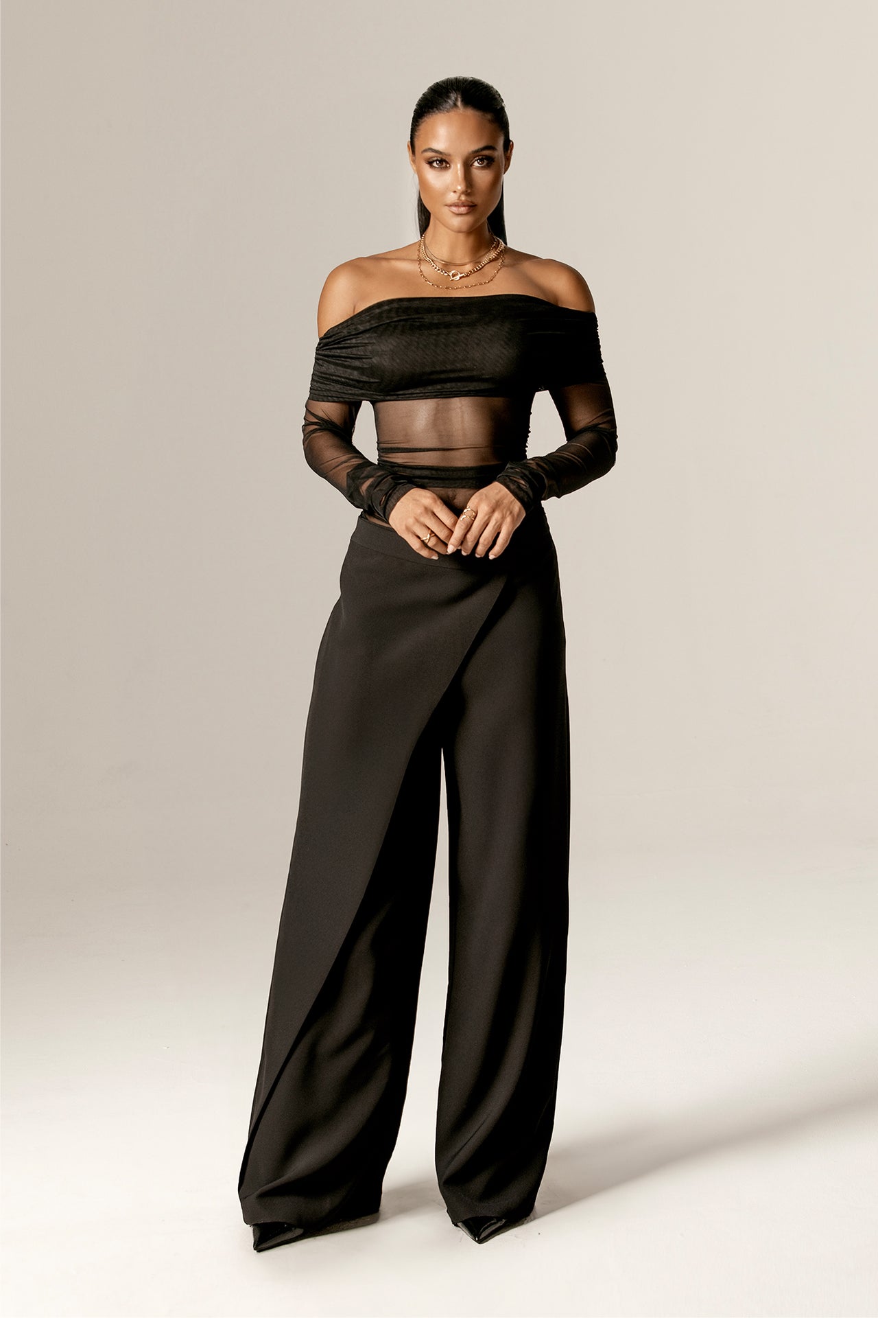 Regina Off-Shoulder Mesh Top (Black)