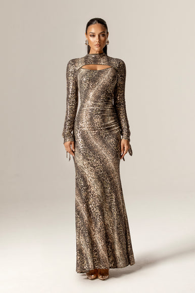 Dorty Sequins Mesh Maxi Dress (Snake Print) Dorty Sequins Mesh Maxi Dress (Snake Print)