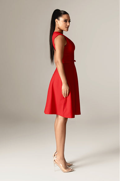 leslie midi dress Leslie Italian Ponte Belted Midi Dress (Red)