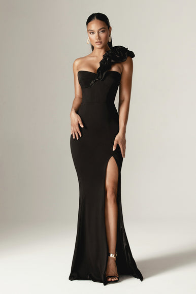 Aliava | Avery 3D Flowers Corset Maxi Gown (Black) S