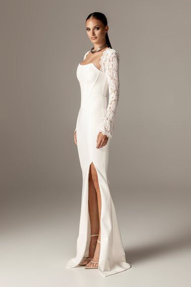 Veva Guipure Lace Corset Maxi Dress (OFF White) S