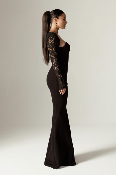 Veva Guipure Lace Corset Maxi Dress (Black)