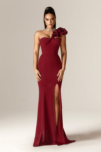 Avery 3D Flowers Corset Maxi Gown (Maroon)