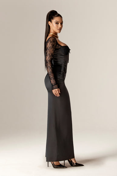 Dionne Sweetheart Corset Lace-Up Maxi Dress (Black) S