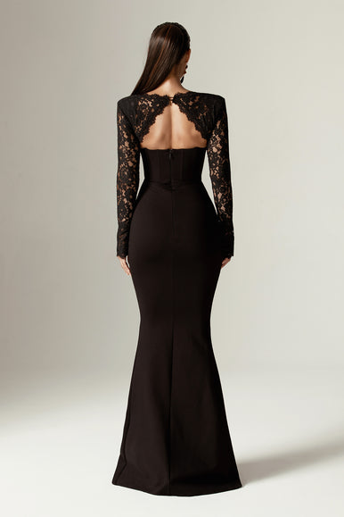 Veva Guipure Lace Corset Maxi Dress (Black) Veva Guipure Lace Corset Maxi Dress (Black)