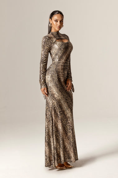 gold snake dress Dorty Sequins Mesh Maxi (Snake Print) XXL on sale