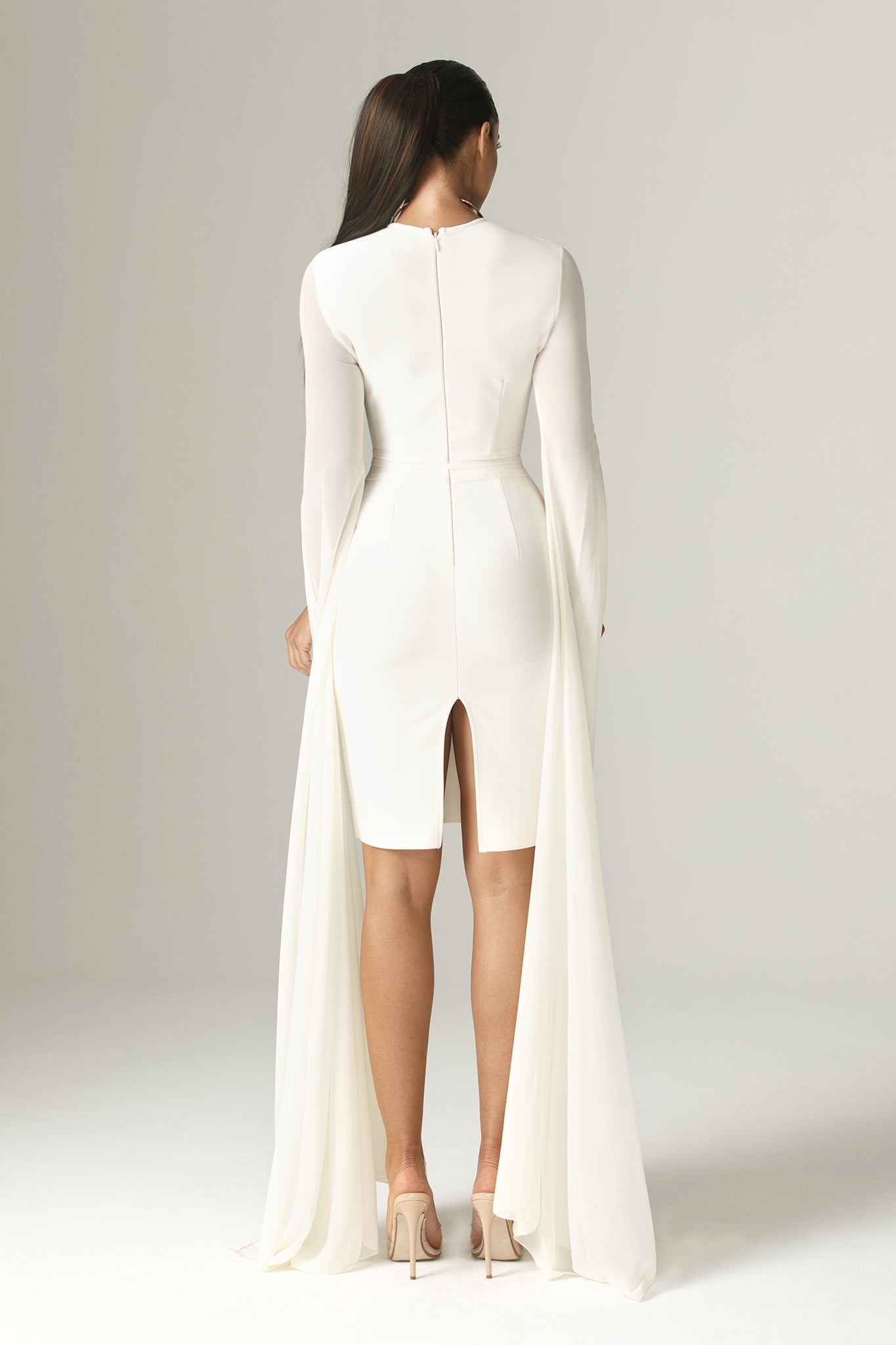 Ziba Bandage Shawl Sleeves Midi Dress (Ivory)