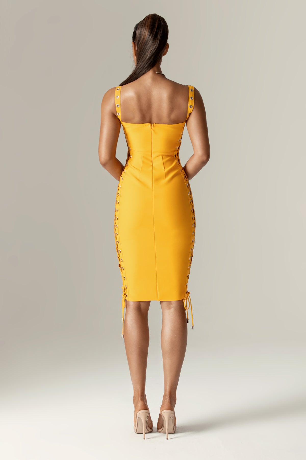 Aliava | Rebecca Bandage Lace Up Midi Dress (Sun Orange) XS Aliava | Rebecca Bandage Lace Up Midi Dress (Sun Orange) XS