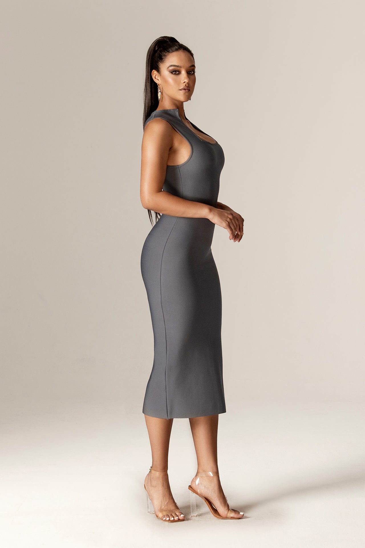 Kiana Bandage Midi Dress (Ultimate Gray)