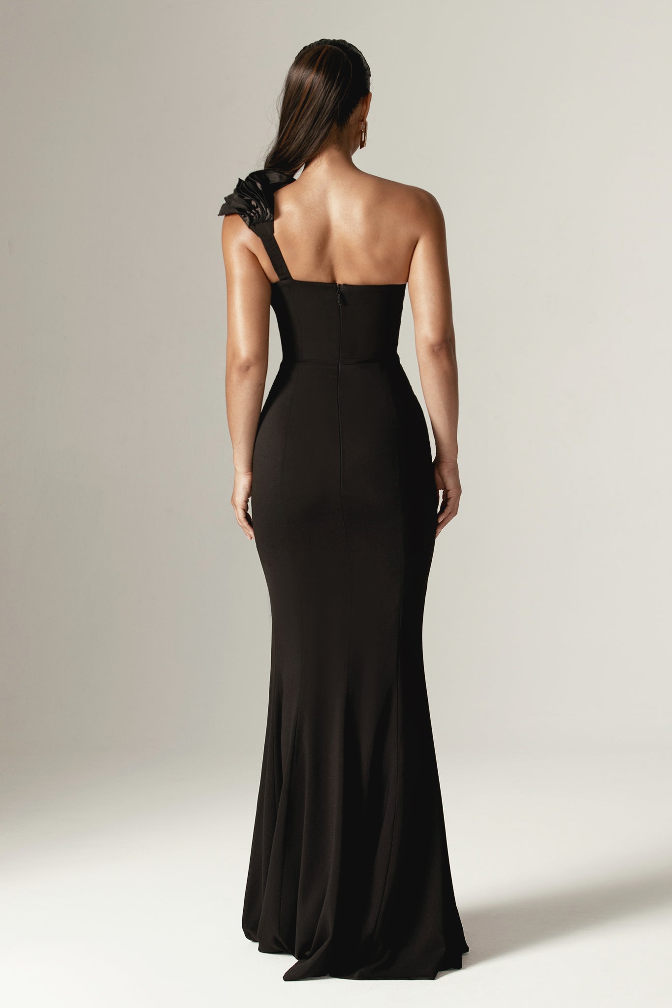 Avery 3D Flowers Corset Maxi Gown (Black)