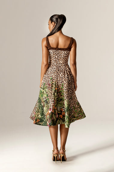 Rouldine Cotton Linen Midi Dress – Wildlife Leopard M