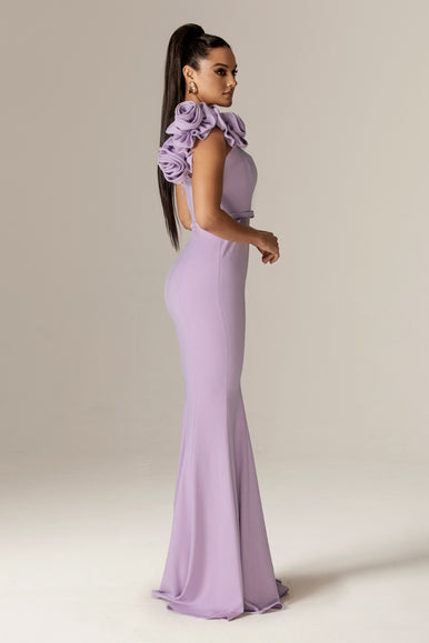 fitted lace wedding dress Rona 3D Flowers Corset Maxi Gown (Purple) M