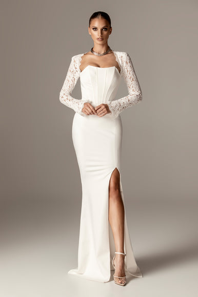 white christmas dresses White Lace Corset Maxi Dress – Flair Boutique PR main image 1