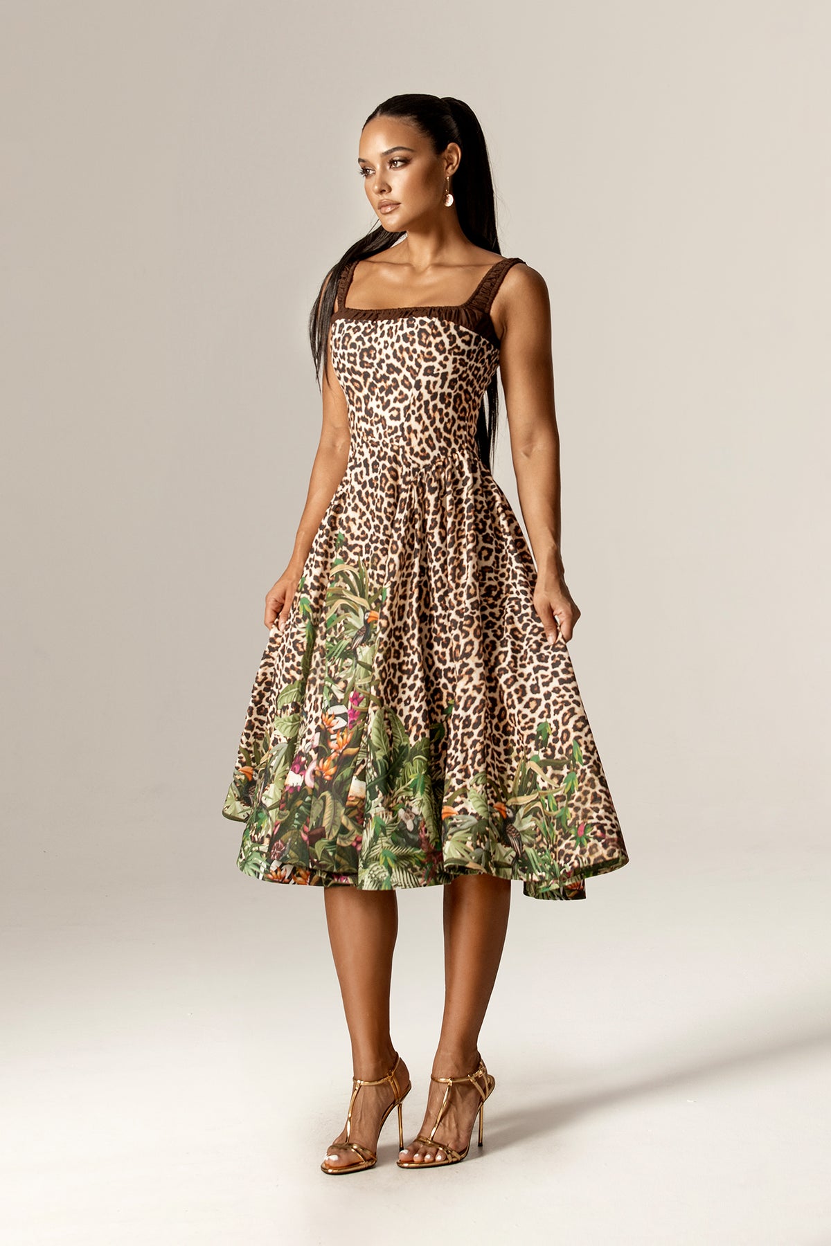 Rouldine Flowy Cotton Linen Midi Dress (Wildlife Leopard) Rouldine Flowy Cotton Linen Midi Dress (Wildlife Leopard)
