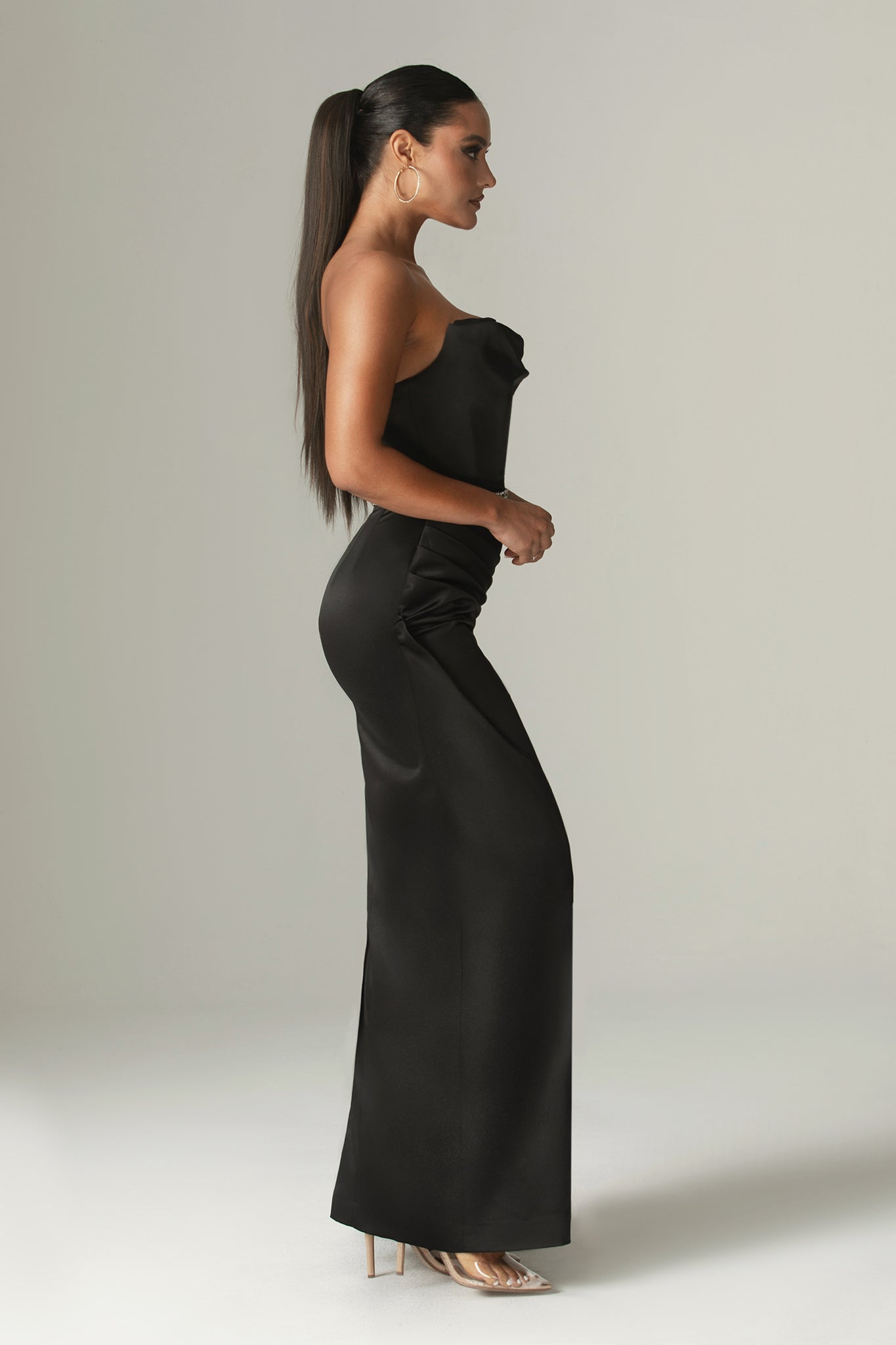 Alara Duchess Crystal Gown Dress (Black)