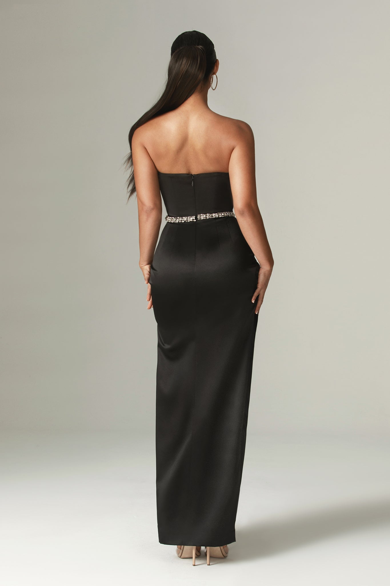 Alara Duchess Crystal Gown Dress (Black)