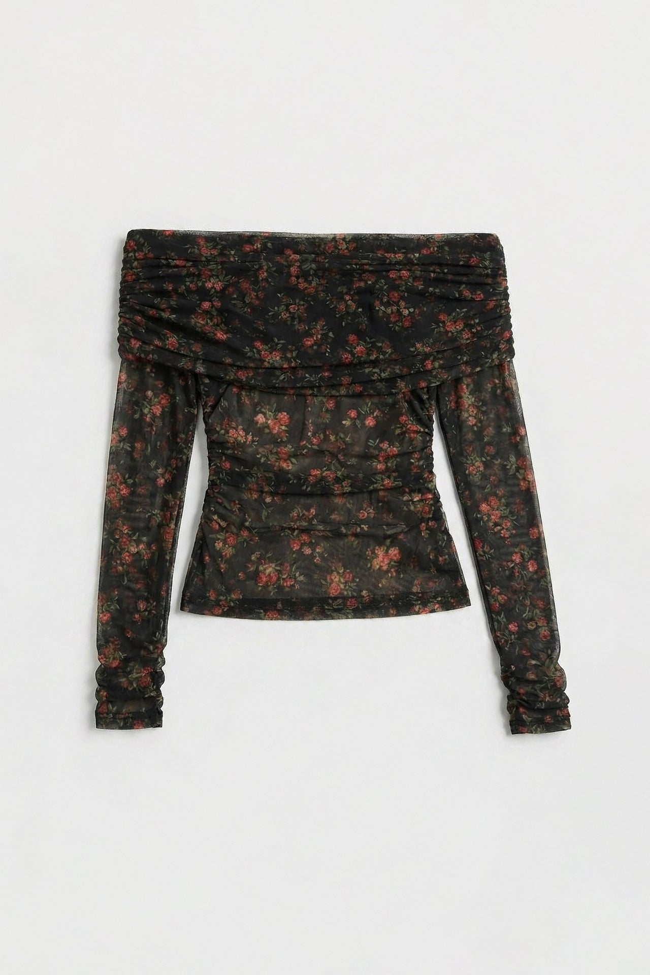 Regina Draped Off-Shoulder Mesh Top (Victorian Rose)