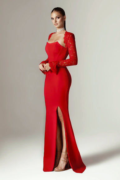 Veva Guipure Lace Corset Maxi Dress (Red) Veva Guipure Lace Corset Maxi Dress (Red)