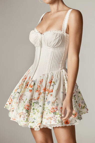 floral lace up corset mini dress Lynn Garden (Floral Print) XS The maxi dress of a strapless neckline Collection-New-Arrivals Size:42 (US 11)