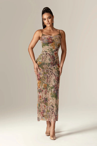 Evita Ruched Mesh Corset Maxi Dress (Garden Muse) – Aliava XXL