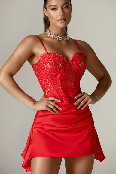 Colleen Lace Corset Mini Dress (Red)