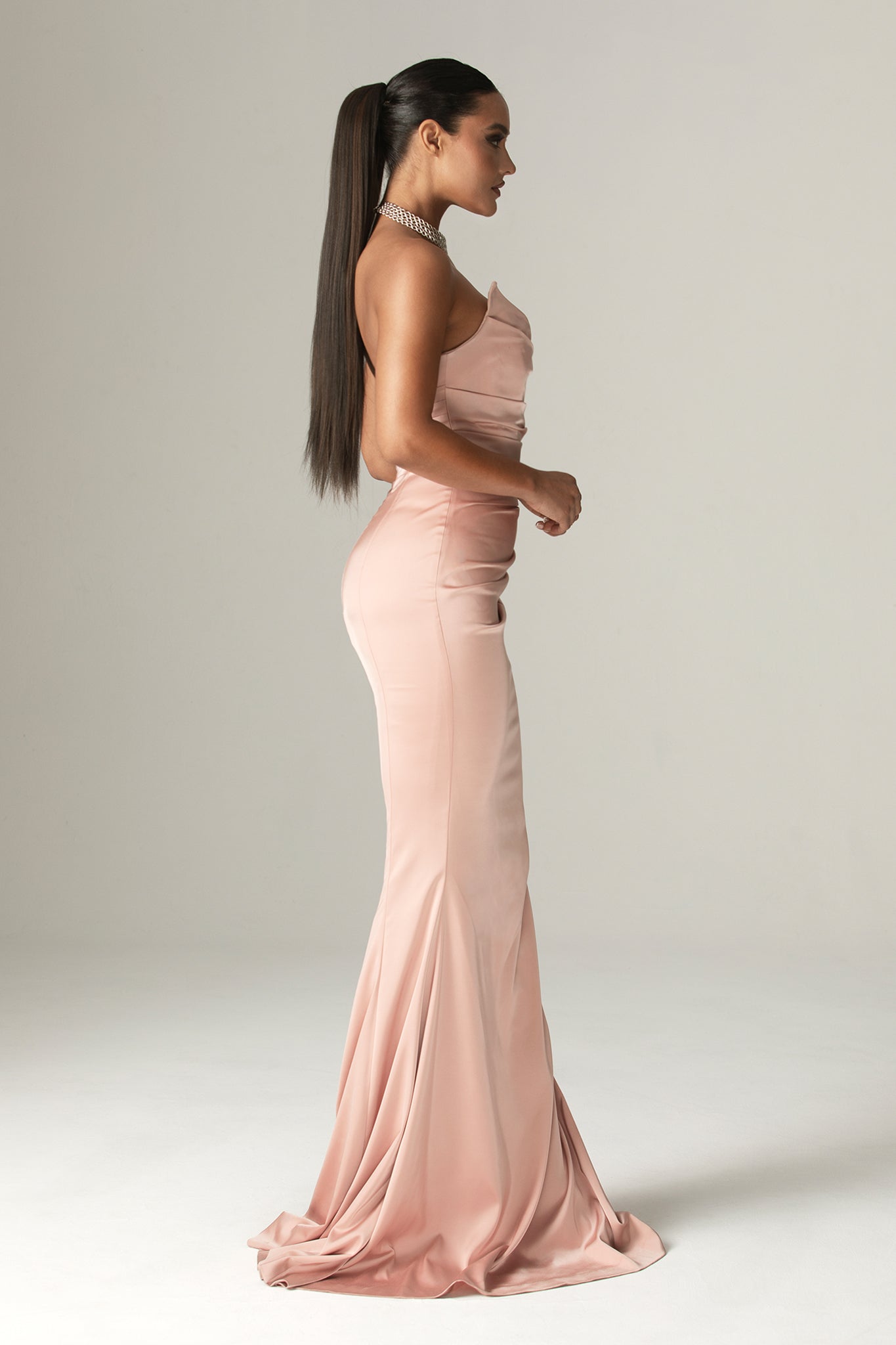 Nina Mermaid Corset Maxi Gown (Blush Pink)