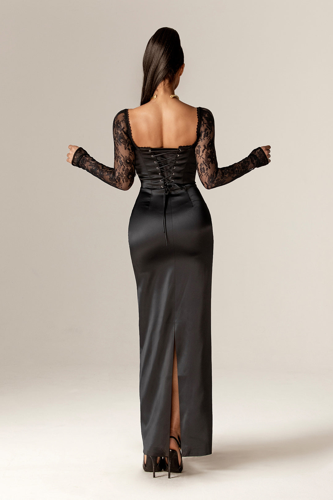 Dionne Sweetheart Corset Lace-Up Maxi Dress (Black) S