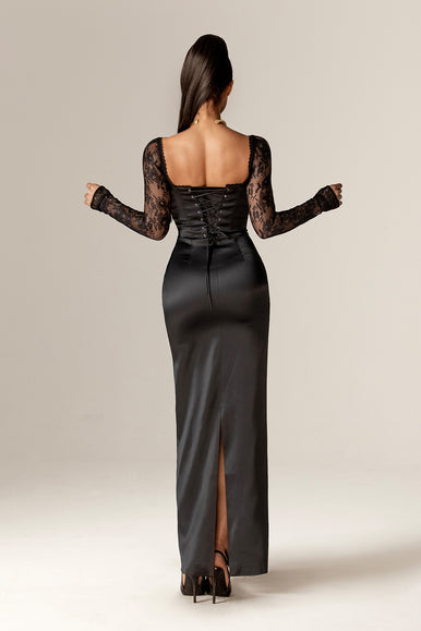 Dionne Sweetheart Corset Lace-Up Maxi Dress (Black) S