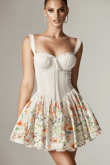 floral lace up corset mini dress cider Mariah Floral Lace Corset Mini Dress White Floral / M