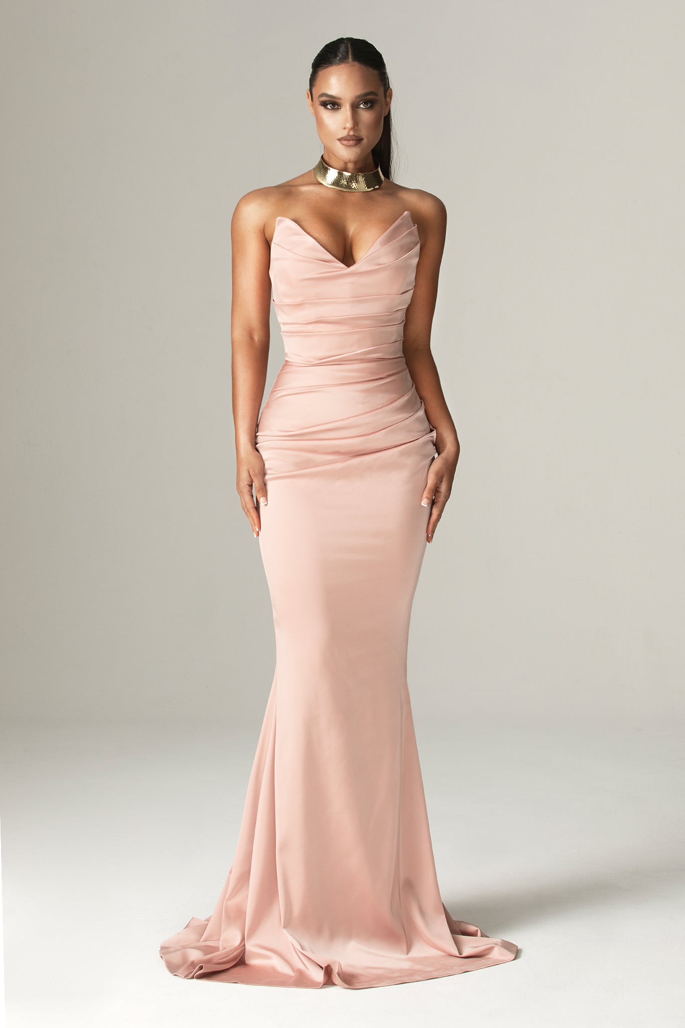 Nina Mermaid Corset Maxi Gown (Blush Pink)