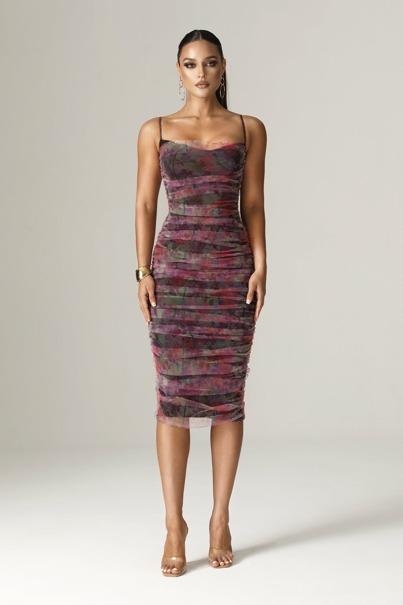 Toira Floral Ruched Midi Dress (Print)