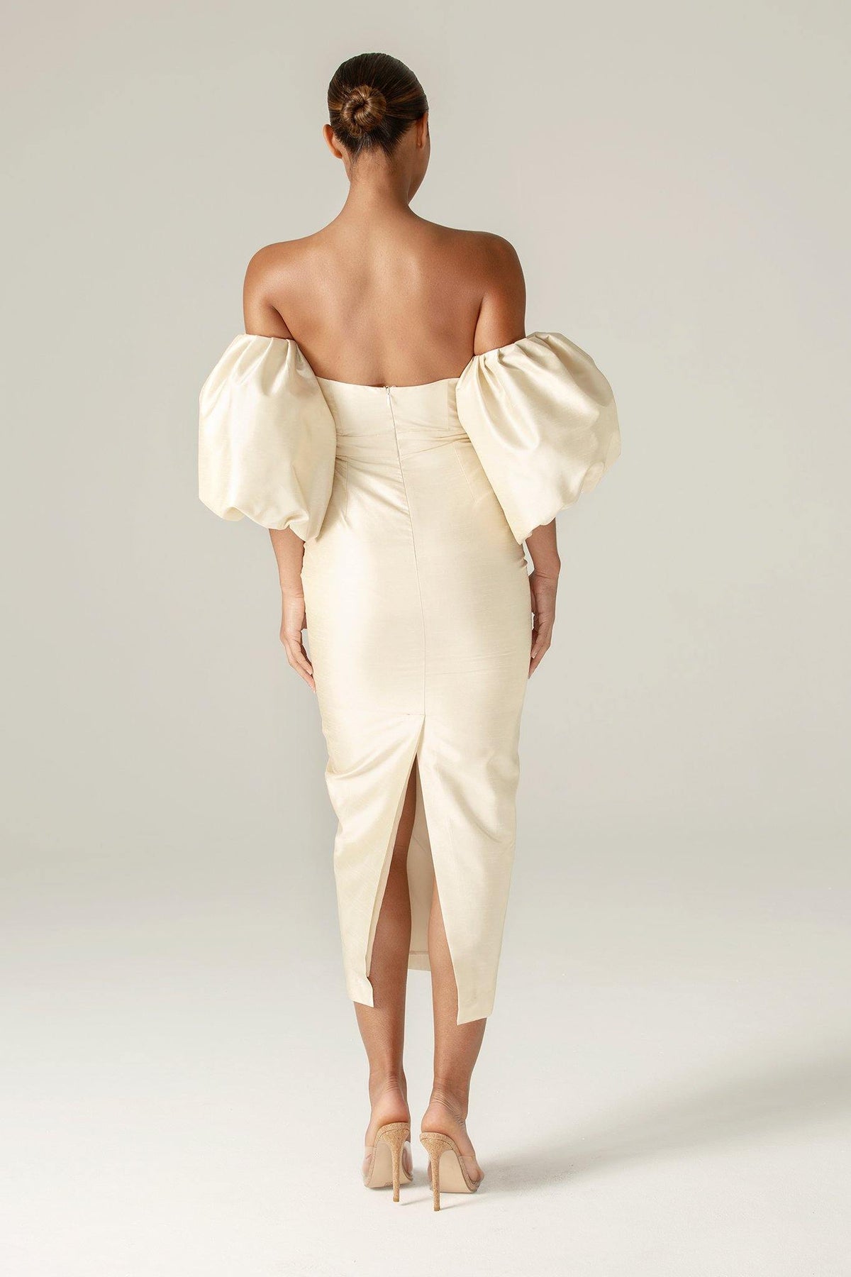 beige puff sleeve dress Womens Puff Sleeve Dress