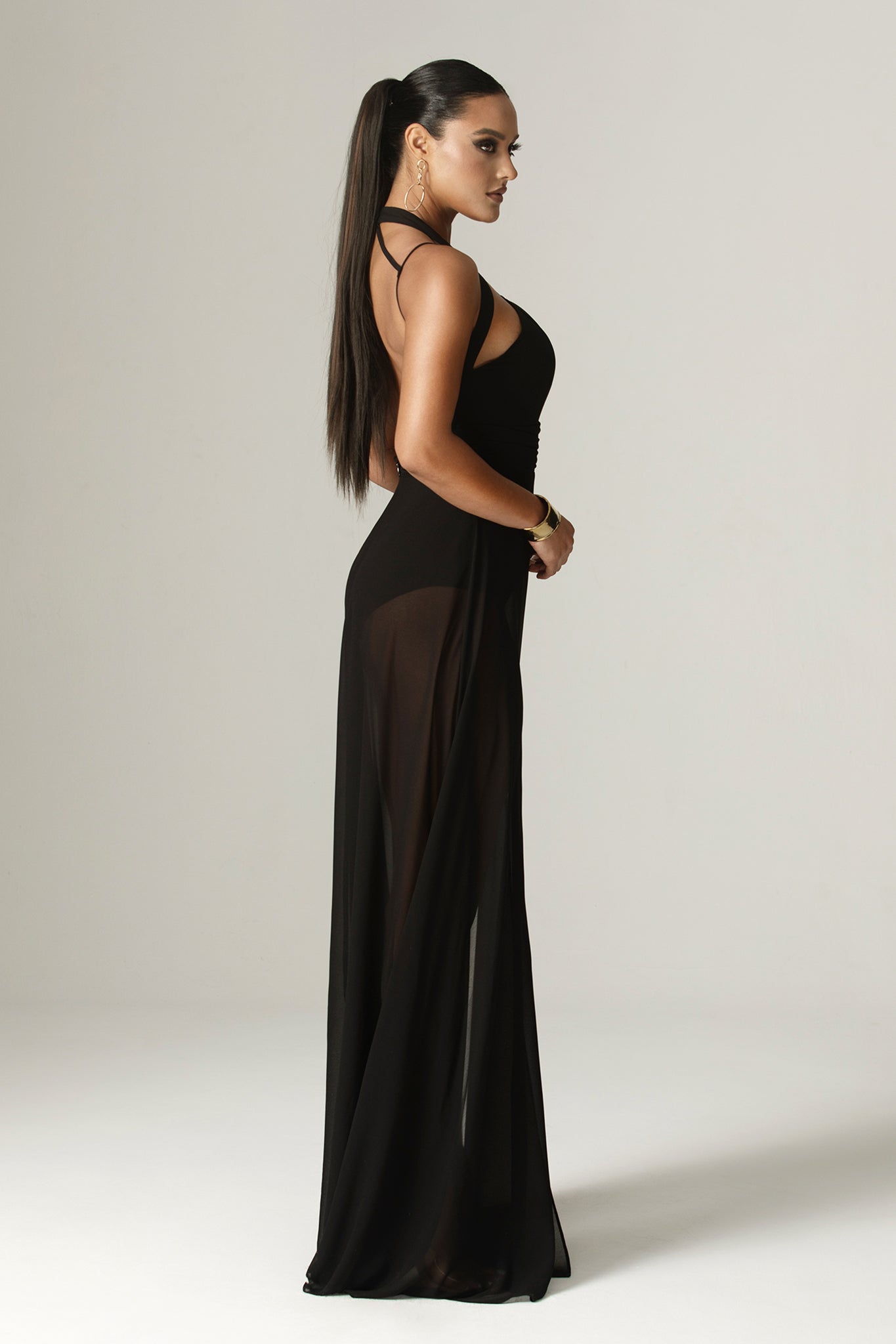 Harolyn Cutout Maxi Playsuit Dress (Black)