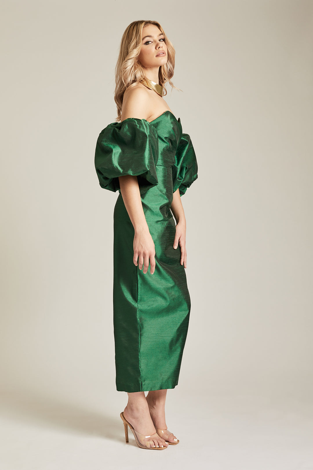 green dupioni mollie dress Tiffany Puff Sleeve Maxi (Emerald Green) ATHLETIC Clothing: Maxi Dresses: 'Belle' The epitome of eleganceThe SIZE:23