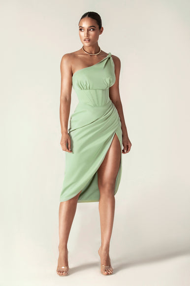Harper Corset Satin Midi Dress (Sage Green) Harper Corset Satin Midi Dress (Sage Green)