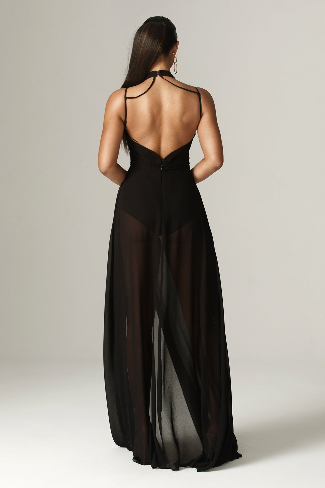 Harolyn Cutout Maxi Playsuit Dress (Black)