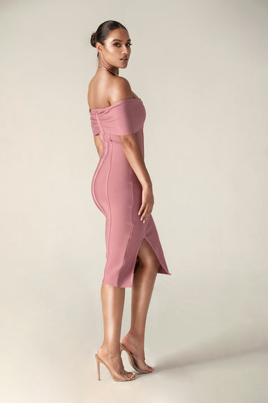 chinese dress ladies Miel Off Shoulder Bandage Dress (Thulian Pink)