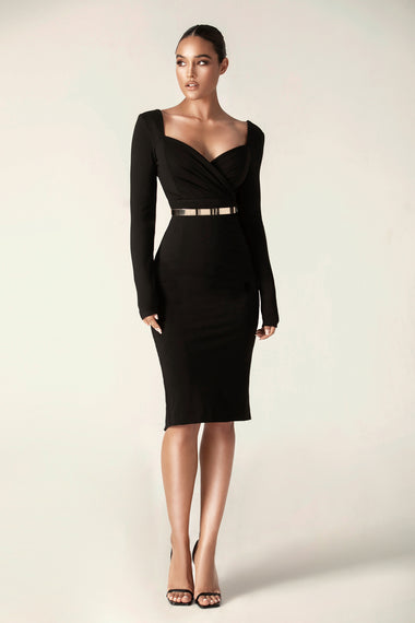 sweetheart neckline midi dress Khai (Black) fitted waist for shape Color:Teal/Black teal formal dresses Women's Foundational Dress Trouser