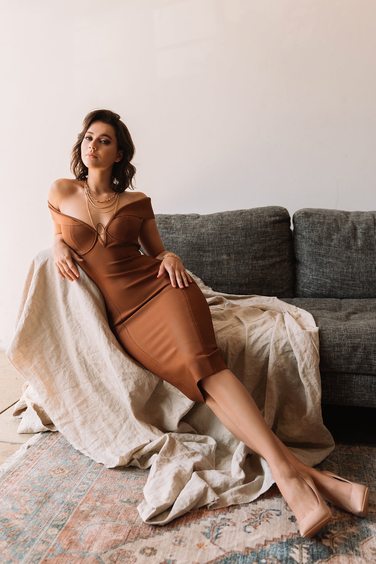 tawny brown dress The Smocked Linen Dress