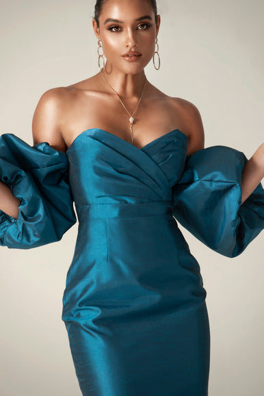 Tiffany Dupioni Puff Sleeve Maxi Dress (Royal Blue) Tiffany Dupioni Puff Sleeve Maxi Dress (Royal Blue)