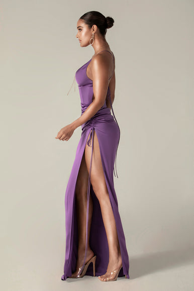 Reva Cowl Neckline Sheath Backless Maxi Dress (Purple) L