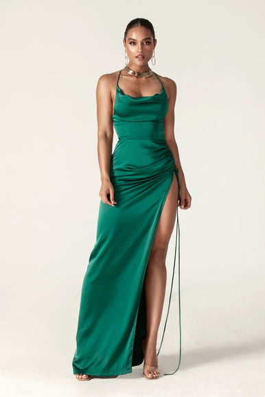 silk cowl-neck backless maxi dress Muse Cowl Neck Backless Gown- Red 6 main image 1