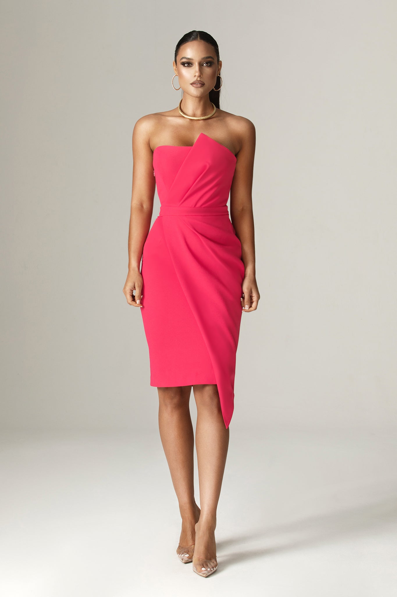 Eliana Crepe Corset Midi Dress (Fuchsia)