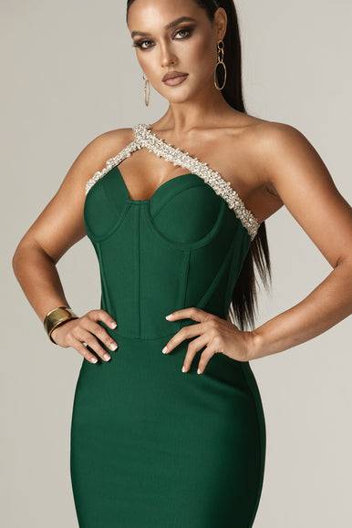 Diva Rhinestone Bandage Midi Dress (Emerald Green) Diva Rhinestone Bandage Midi Dress (Emerald Green)
